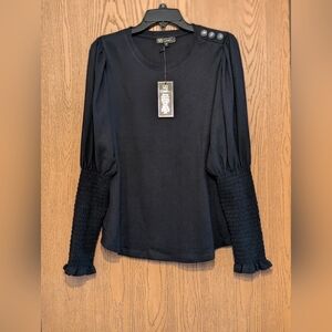 DG2 Diane Gilman Juliet Sleeve Brushed Sweater With Button Detail On Shoulder